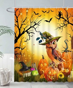 Halloween Owl Shower Curtain for Horror Bathroom Decor