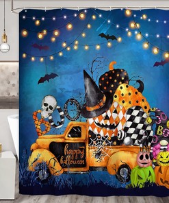 Halloween Shower Curtain - Gnomes Pumpkin Trick Or Treat Bath Curtain for Festive Bathroom Decor