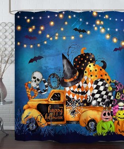 Halloween Shower Curtain - Gnomes Pumpkin Trick Or Treat Bath Curtain for Festive Bathroom Decor