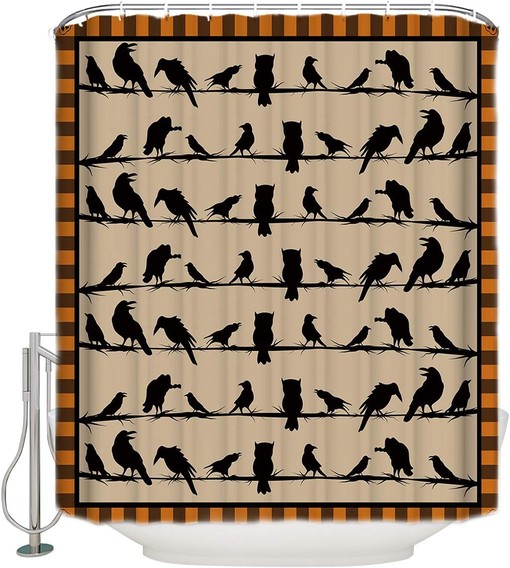 Halloween Theme Crow Owl Shower Curtain - Gothic Bathroom Decor