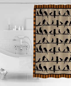 Halloween Theme Crow Owl Shower Curtain - Gothic Bathroom Decor