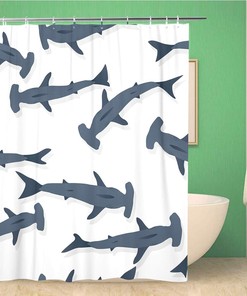 Hammerhead Sharks Pattern Shower Curtain - Gray Cartoon Animal Bathroom Decor