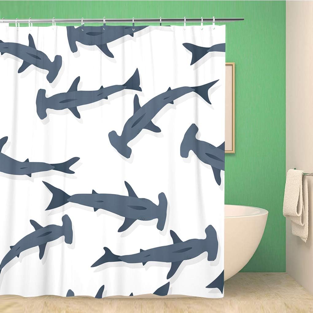 Hammerhead Sharks Pattern Shower Curtain - Gray Cartoon Animal Bathroom Decor