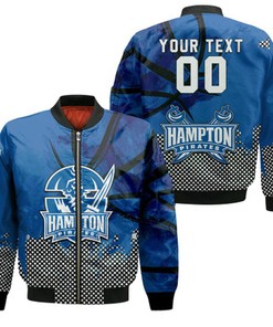 Hampton Pirates Bomber Jacket Basketball Net Grunge Pattern- NCAA