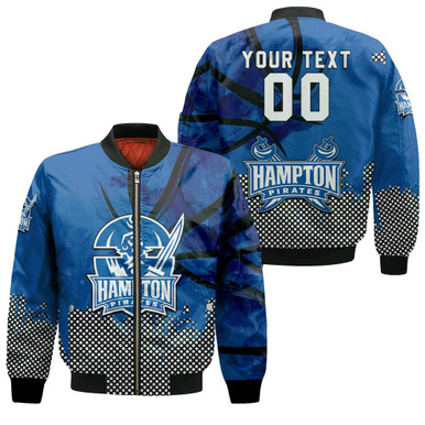 Hampton Pirates Bomber Jacket Basketball Net Grunge Pattern- NCAA