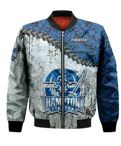 Hampton Pirates Bomber Jacket Grunge Polynesian Tattoo- NCAA