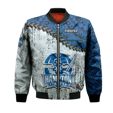 Hampton Pirates Bomber Jacket Grunge Polynesian Tattoo- NCAA