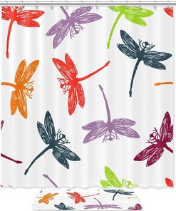 Hand Drawn Dragonfly Shower Curtain with Microfiber Accents - Natural Bathroom Decor