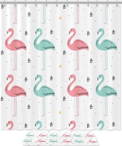 Hand Drawn Flamingo Waterproof Shower Curtain for Home Decor