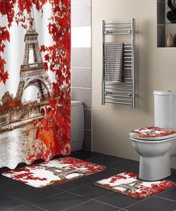 Hand Drawn Painting Eiffel Tower with Red Leaves Shower Curtain for a Parisian-Inspired Bathroom Decor
