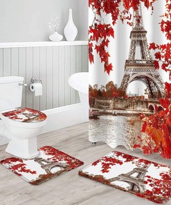 Hand Drawn Painting Eiffel Tower with Red Leaves Shower Curtain for a Parisian-Inspired Bathroom Decor