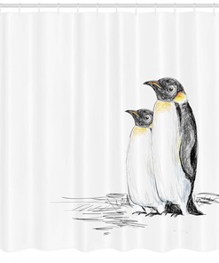 Hand Drawn Penguins Art Shower Curtain for Bathroom Decor - Animal Print