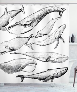 Hand Drawn Single Whale Shower Curtain for Bathroom Decor - Animal Print