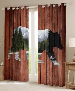 Handmade Silhouette Wildlife Curtain for Window with Hunting Theme and Rustic Wooden Boards