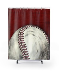 Hand-painted Original Art Baseball Shower Curtain for Sports Themed Bathroom Decor 