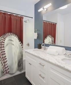 Hand-painted Original Art Baseball Shower Curtain for Sports Themed Bathroom Decor