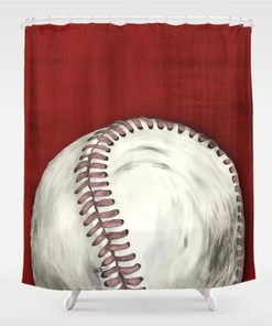 Hand-painted Original Art Baseball Shower Curtain for Sports Themed Bathroom Decor 