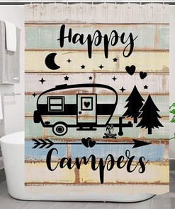 Happy Camper RV Shower Curtain for Travel Trailers | Bathroom Decor