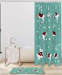 Happy Christmas Scarf Deer Shower Curtain for Bathroom Decor
