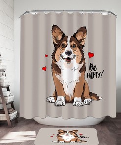 Happy Cute Dog Puppy Shower Curtain Bathroom Decoration