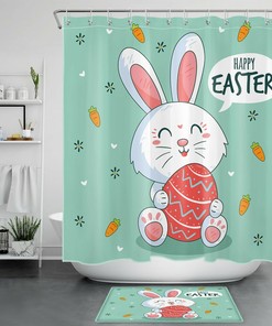 Happy Easter Cute Bunny Egg Carrot Shower Curtain for a Fun and Festive Bathroom Decor