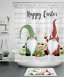 Happy Easter Cute Bunny Gnome Eggs Shower Curtain for a Fun and Festive Bathroom Decor