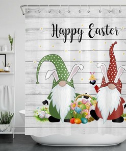 Happy Easter Cute Bunny Gnome Eggs Shower Curtain for a Fun and Festive Bathroom Decor