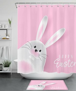 Happy Easter Cute Bunny Pink Shower Curtain for a Fun and Festive Bathroom Decor
