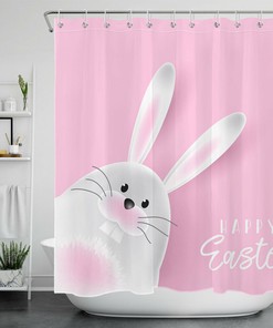 Happy Easter Cute Bunny Pink Shower Curtain for a Fun and Festive Bathroom Decor