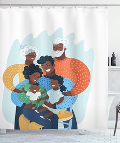Happy Family African American Shower Curtain - Vibrant Bath Decor Print 
