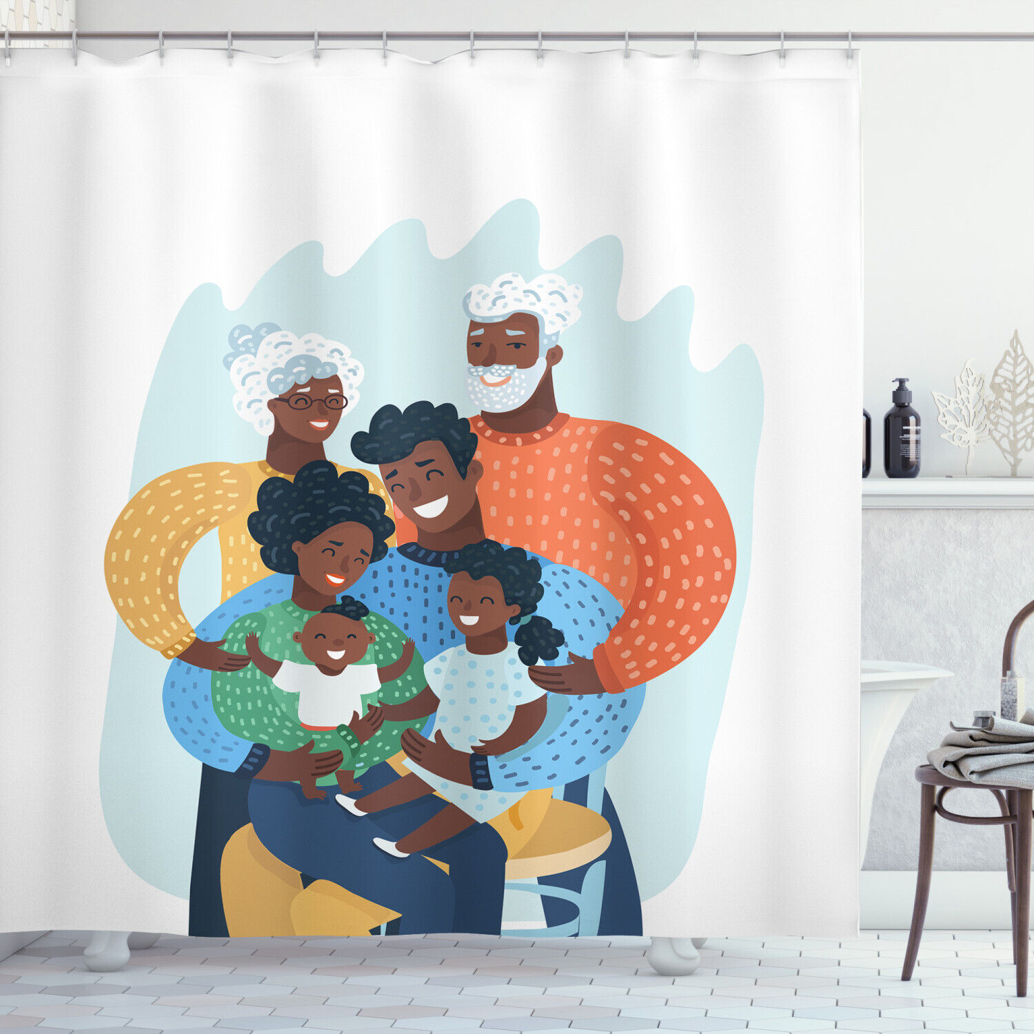 Happy Family African American Shower Curtain - Vibrant Bath Decor Print