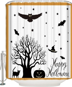 Happy Halloween Animal Shower Curtain - Waterproof Fabric, Dorm Decor, and Washable Bathtub Curtain for Bathroom