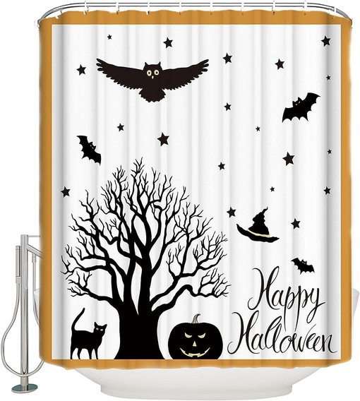 Happy Halloween Animal Shower Curtain - Waterproof Fabric, Dorm Decor, and Washable Bathtub Curtain for Bathroom
