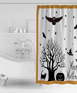 Happy Halloween Animal Shower Curtain - Waterproof Fabric, Dorm Decor, and Washable Bathtub Curtain for Bathroom