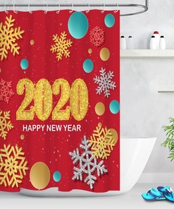 Happy New Year Snowflake Shower Curtain Bathroom Decor