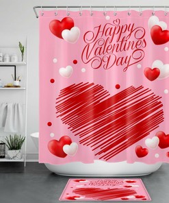 Happy Valentine's Day Abstract Love Red White Hearts Shower Curtain for Festive Bathroom Decor