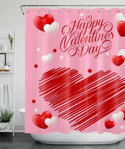 Happy Valentine's Day Abstract Love Red White Hearts Shower Curtain for Festive Bathroom Decor