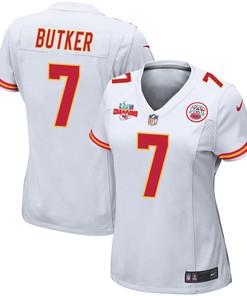 Harrison Butker 7 Kansas City Chiefs Super Bowl LVII Champions 3 Stars Women Game Jersey - White