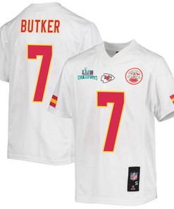 Harrison Butker 7 Kansas City Chiefs Super Bowl LVII Champions Youth Game Jersey - White