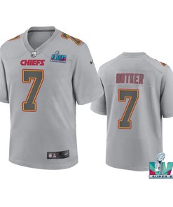 Harrison Butker 7 Kansas City Chiefs Super Bowl LVII Youth Atmosphere Game Jersey - Gray