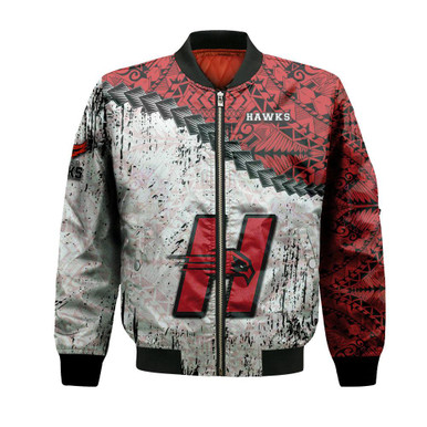Hartford Hawks Bomber Jacket Grunge Polynesian Tattoo- NCAA