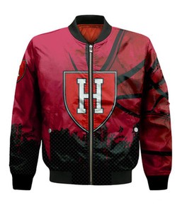 Harvard Crimson Bomber Jacket Basketball Net Grunge Pattern- NCAA