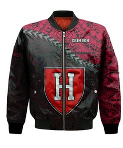Harvard Crimson Bomber Jacket Grunge Polynesian Tattoo- NCAA