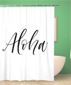 Hawaii Aloha Ink Modern Brush Text Word Shower Curtain - Abstract Artistic Bathroom Decor