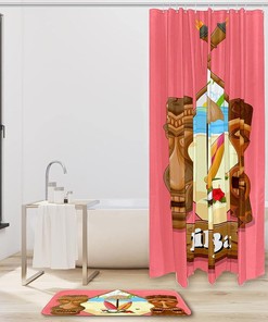Hawaii Beach Pattern Shower Curtain with Microfiber Accents - Tropical Bathroom Decor