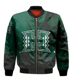 Hawaii Rainbow Warriors Bomber Jacket Basketball Net Grunge Pattern- NCAA