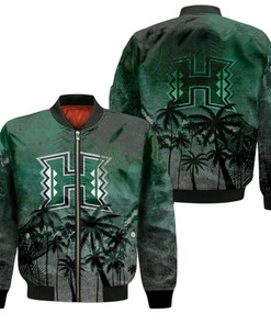 Hawaii Rainbow Warriors Bomber Jacket Coconut Tree Tropical Grunge - NCAA