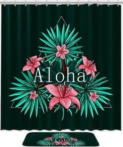 Hawaiian Aloha Leaves Bathroom Shower Curtain - Waterproof Fabric
