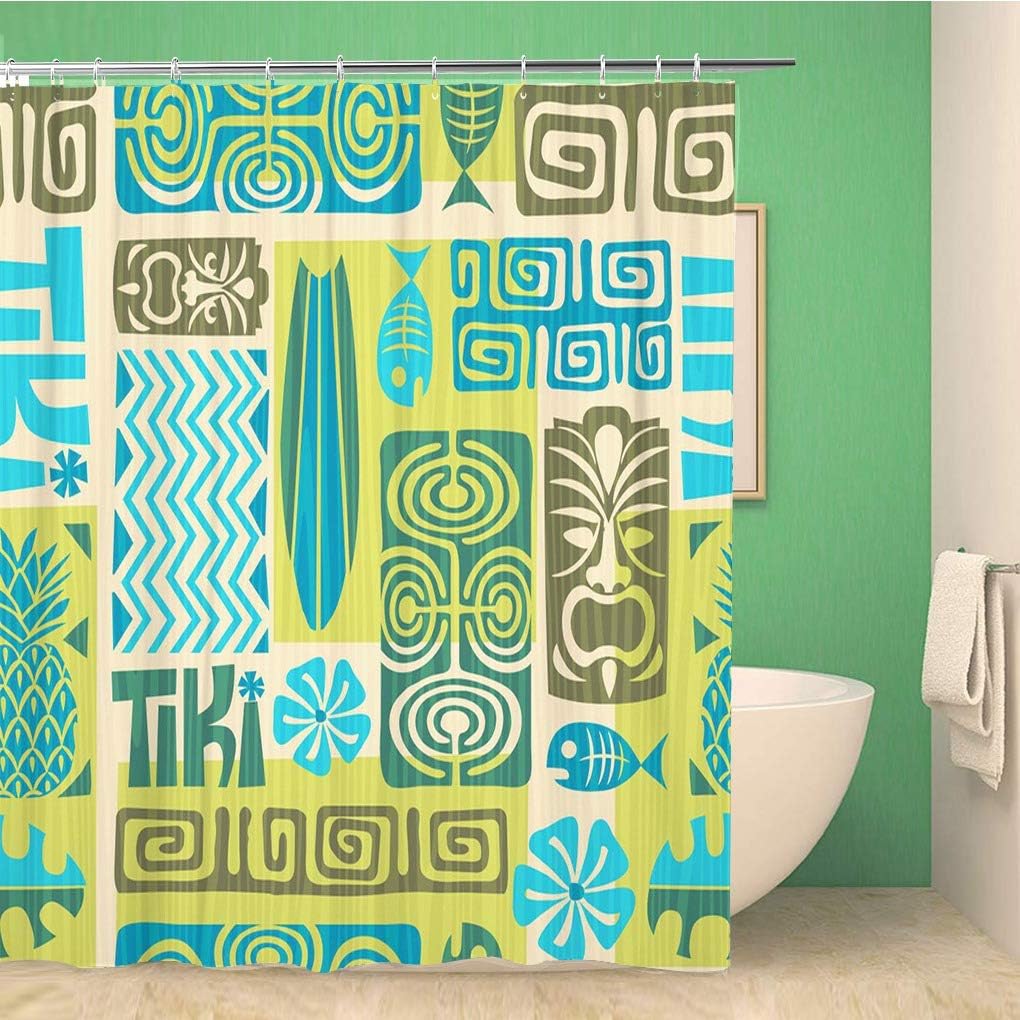 Tiki Fruit Pattern Print Bathroom Shower Curtain