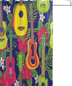Hawaiian Fruity Ukulele Flower Pop Colorful Shower Curtain Bathroom Decor